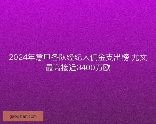 2024年意甲各队经纪人佣金支出榜 尤文最高接近3400万欧